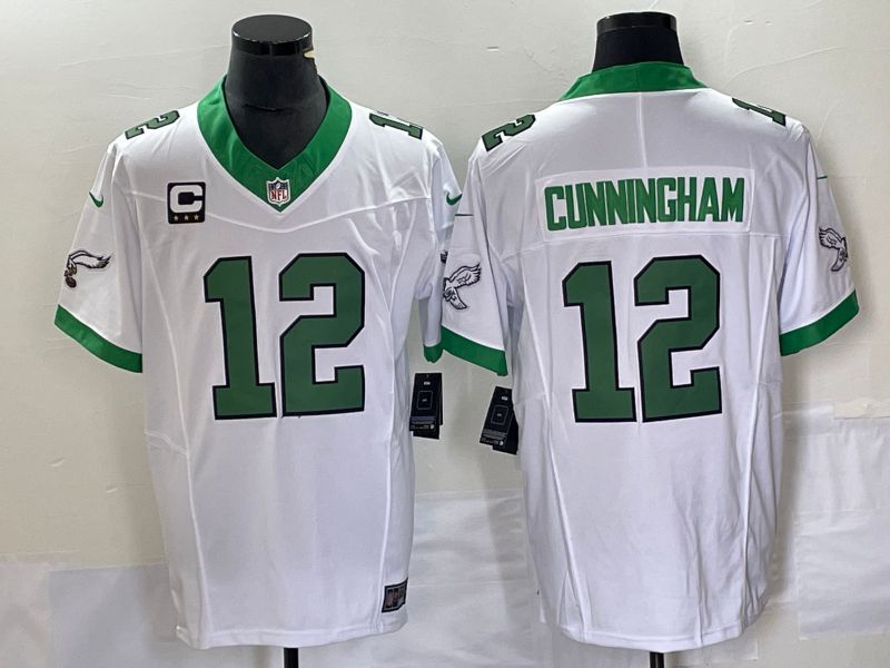 Men Philadelphia Eagles 12 Cunningham White Nike Throwback Vapor Limited NFL Jersey